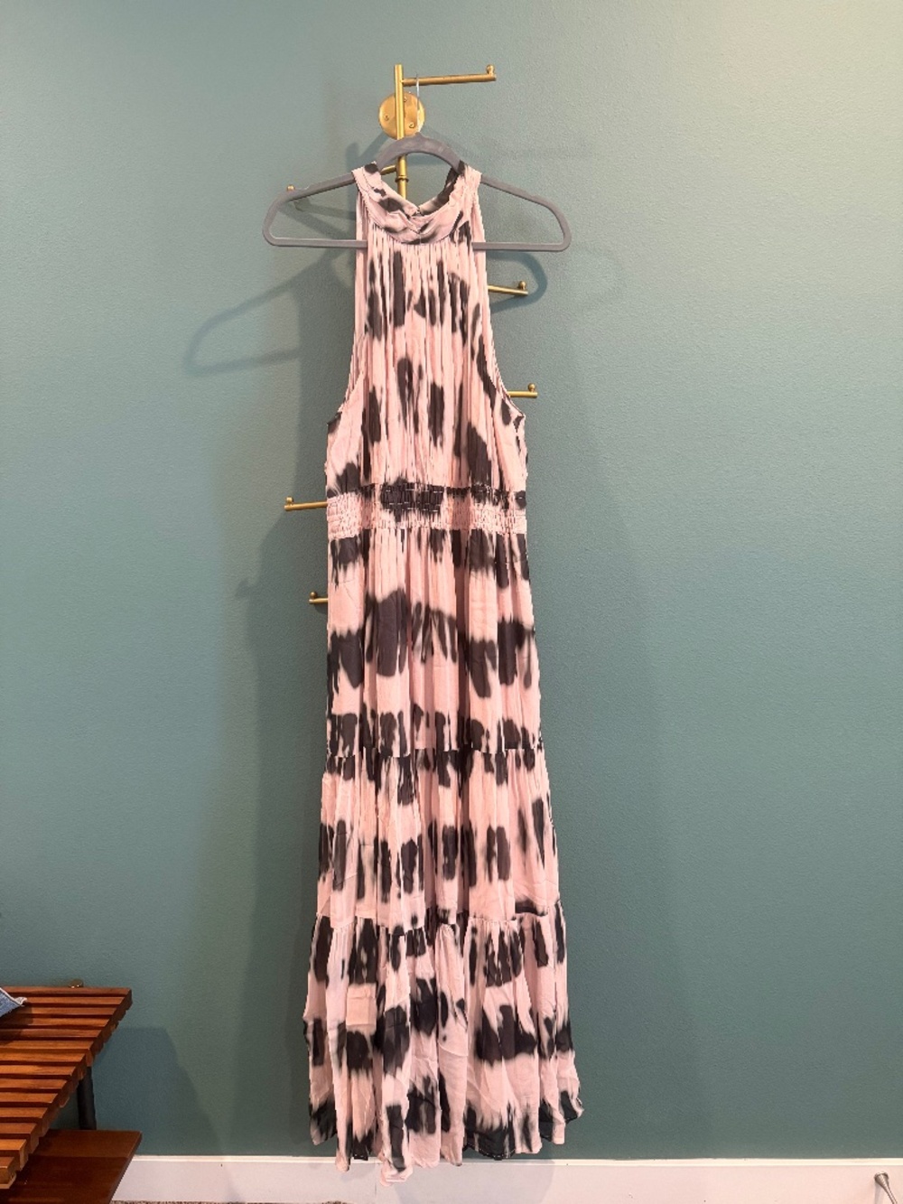 Anthropologie Somerset Chiffon Maxi Dress Pink Tie-Dye Print 1X